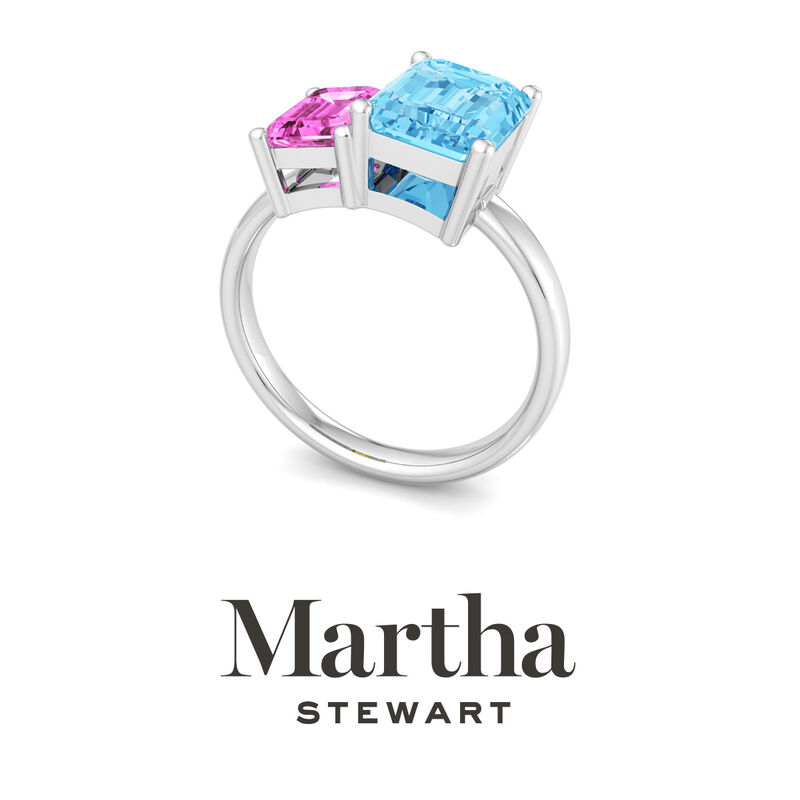 Martha Stewart 3 1/4ctw. Pink Sapphire & Blue Topaz Two Stone Ring In Sterling Silver image number null